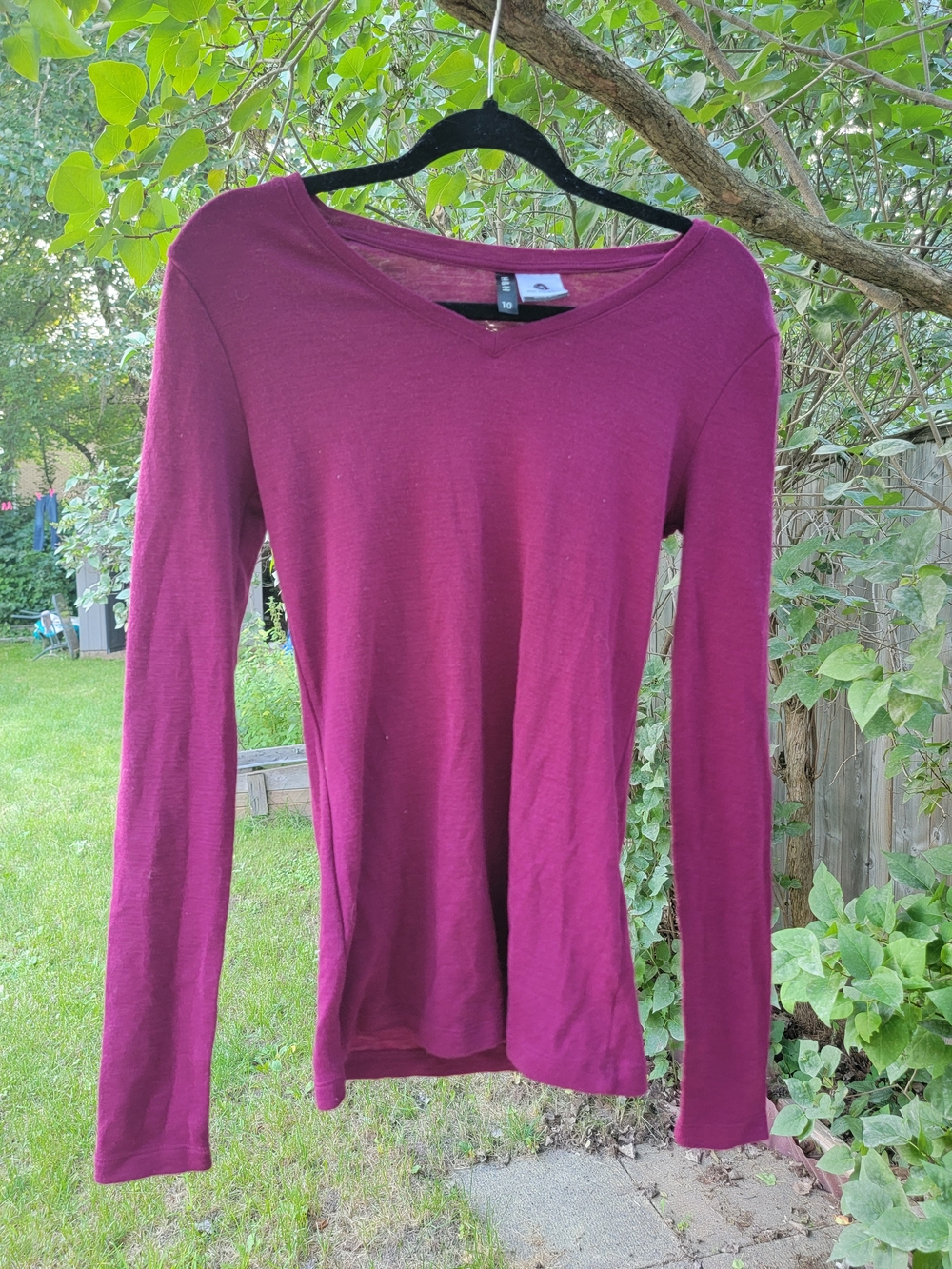 Women's Long Sleeve V-Neck Top - Deep Berry Burgundy